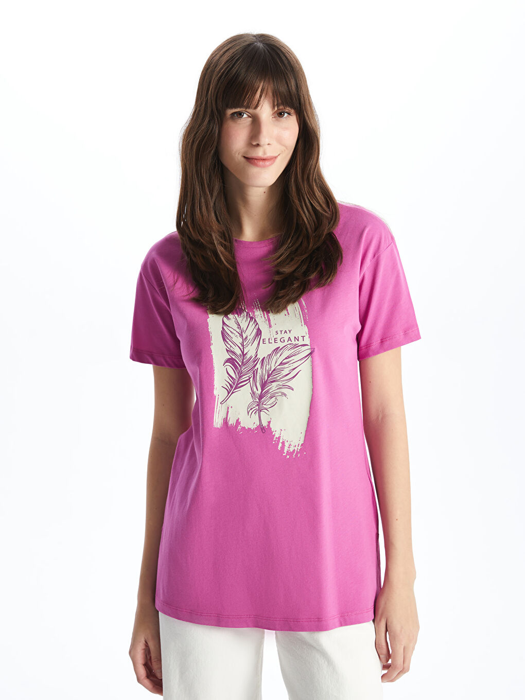 T-shirt à manches courtes imprimé à col rond pour femmes