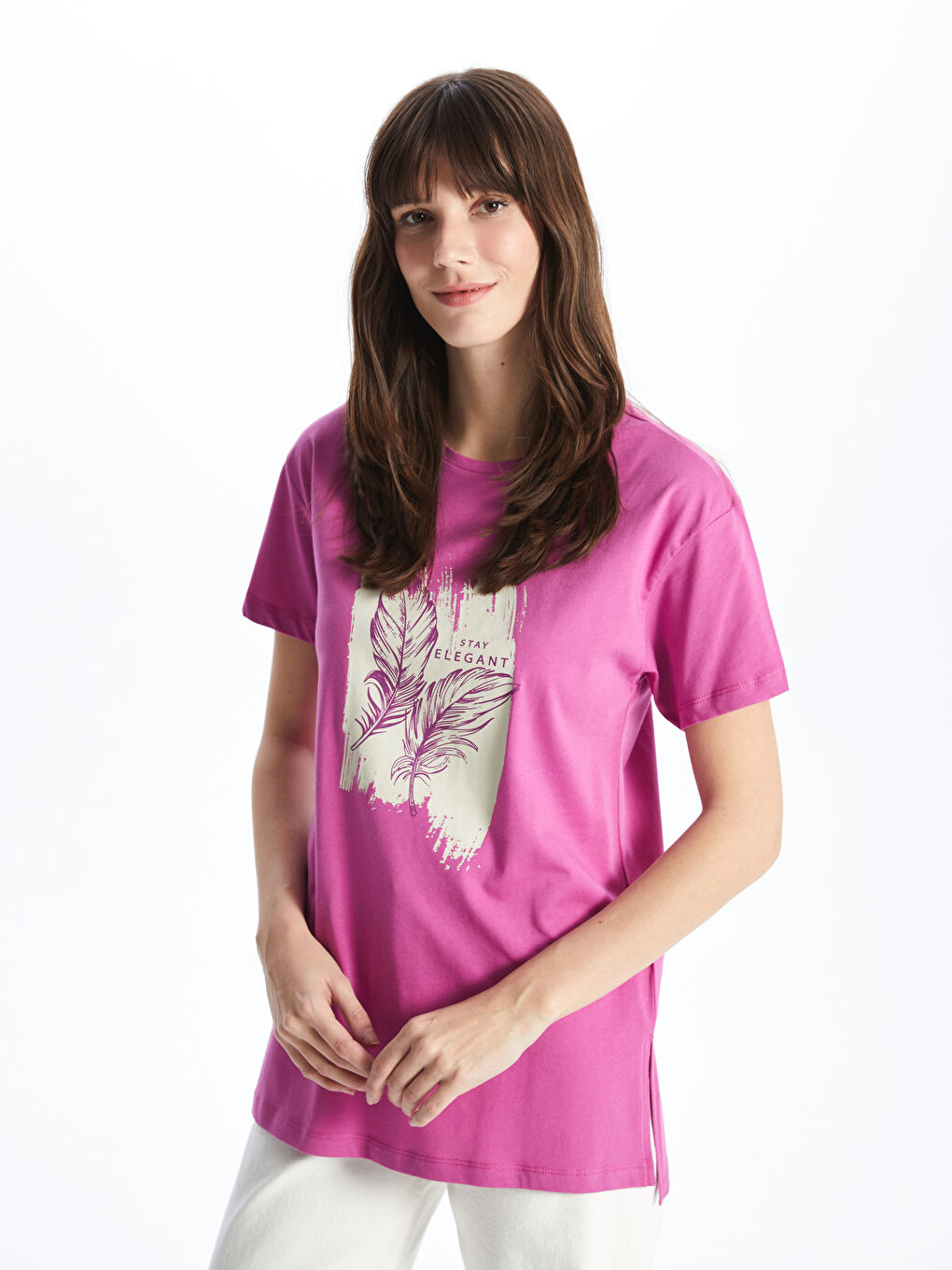 T-shirt à manches courtes imprimé à col rond pour femmes-1