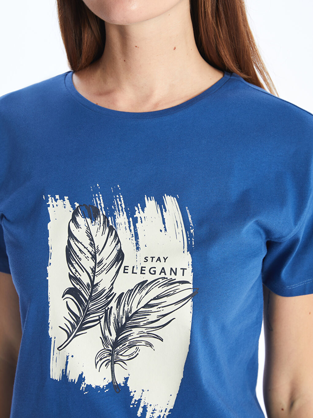 Mavi Bisiklet Yaka Baskılı Kısa Kollu Kadın Tişört-2