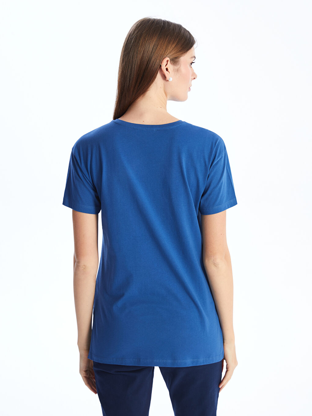 Mavi Bisiklet Yaka Baskılı Kısa Kollu Kadın Tişört-3