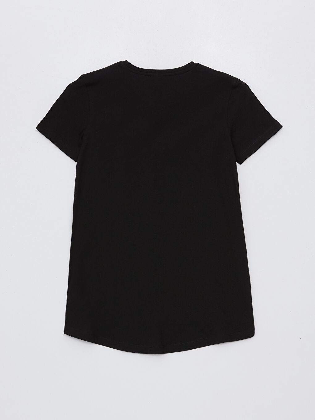 Siyah Bisiklet Yaka Baskılı Kısa Kollu Kadın Tişört-6