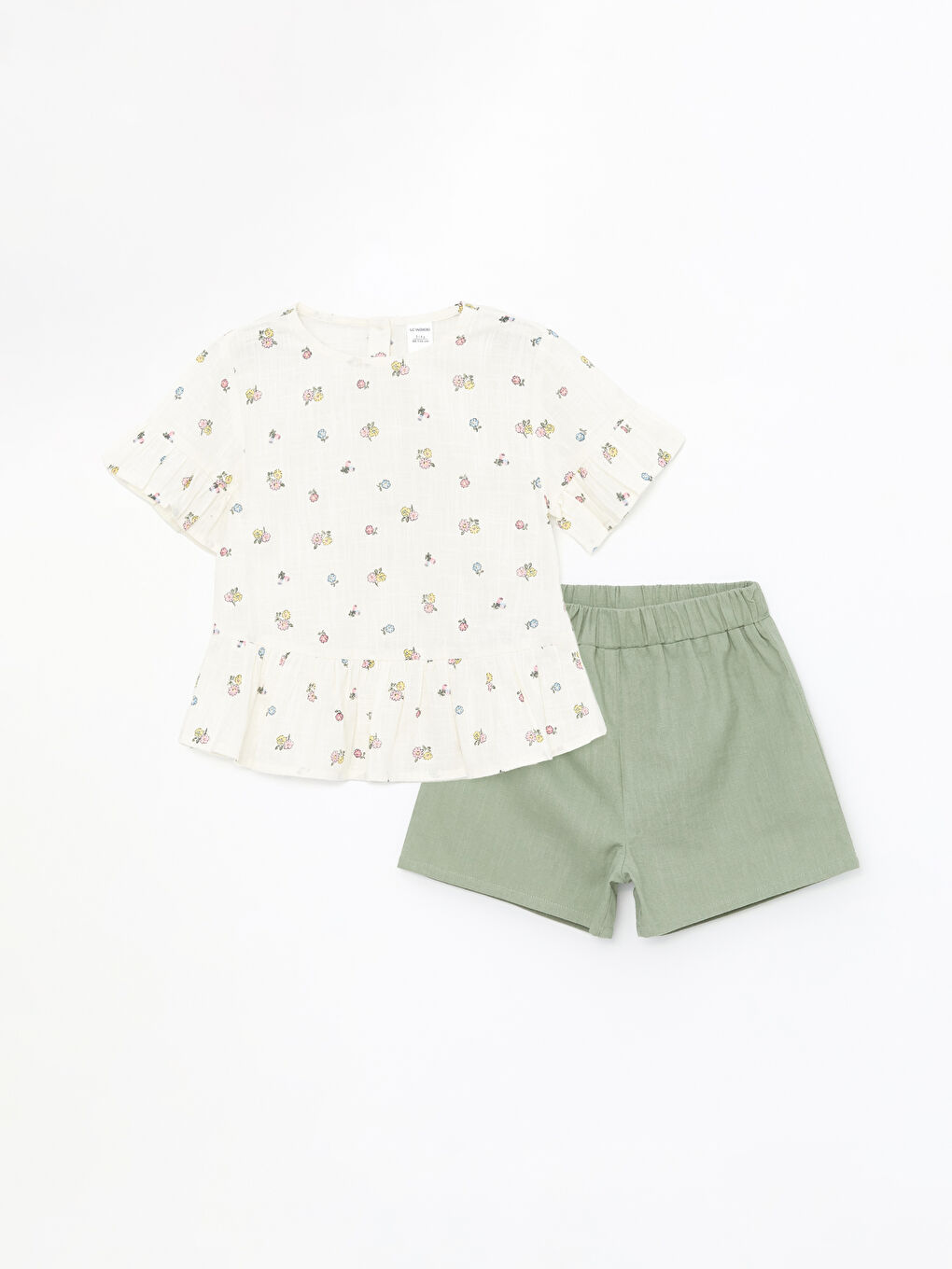 Crew Neck Short Sleeve Floral Baby Girl Blouse and Shorts 2-Piece Set -S4H453Z1-LRA