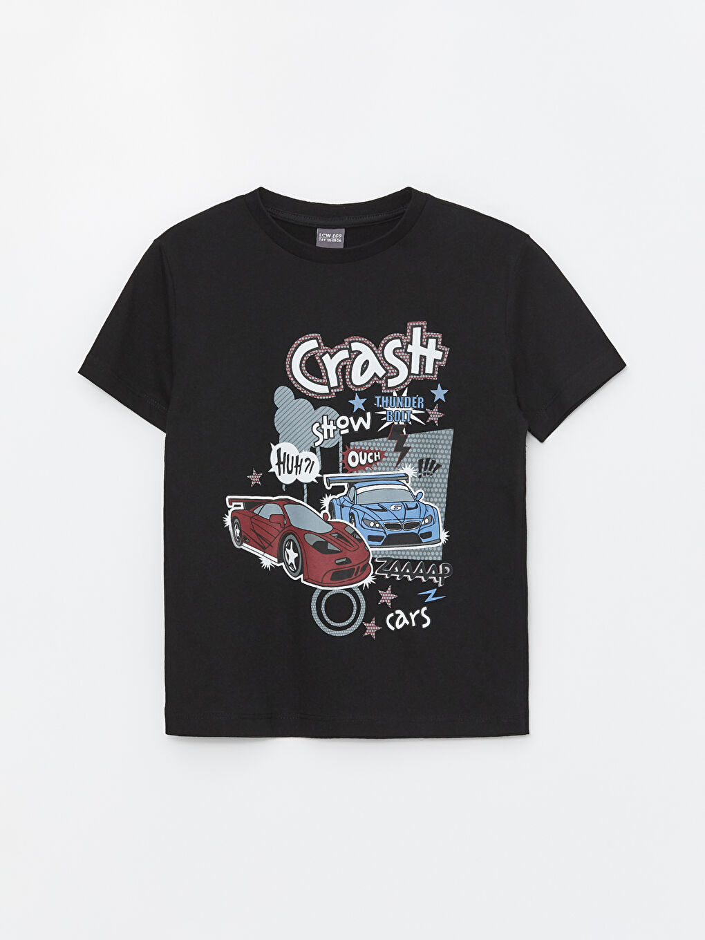Siyah Bisiklet Yaka Baskılı Kısa Kollu Erkek Çocuk Tişört