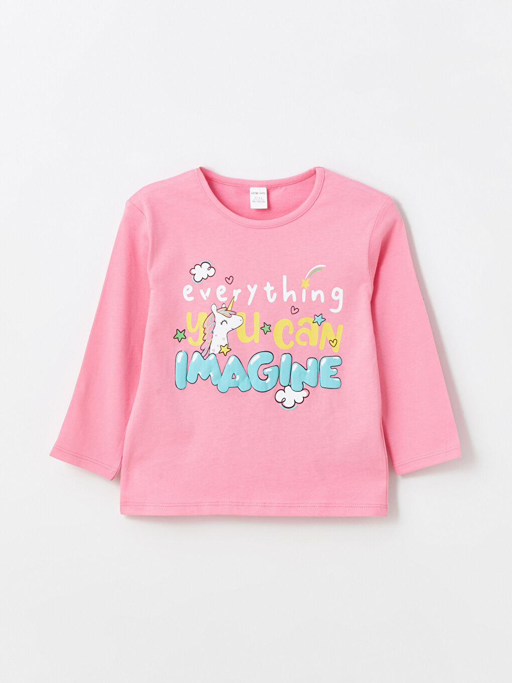 Pembe Bisiklet Yaka Uzun Kollu Kız Bebek Tişört 2'li-1