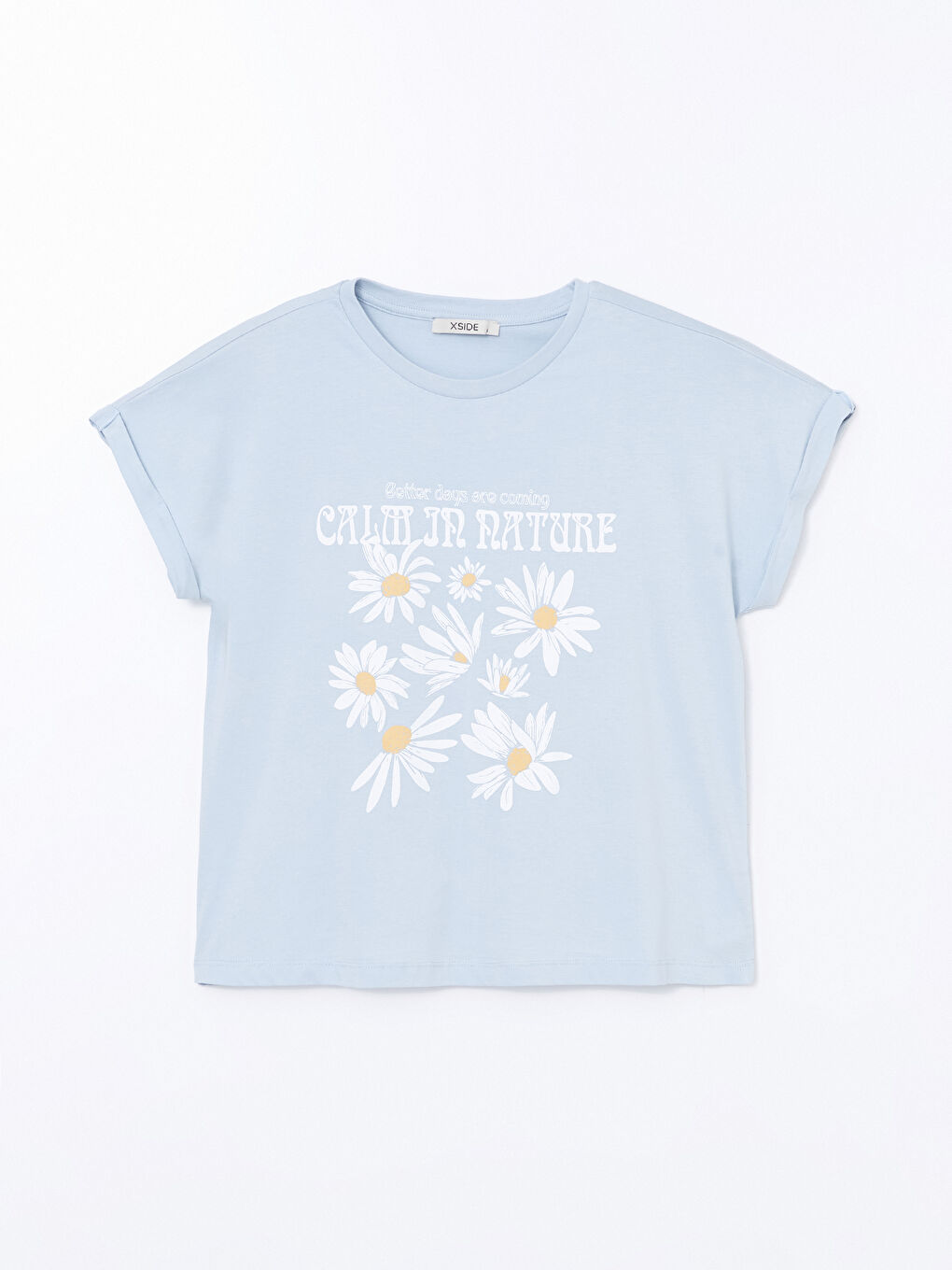 تيشيرت نسائي بياقة دائرية مُزهر-4