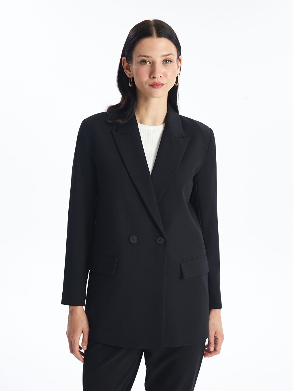 LCW Modest Siyah Düz Uzun Kollu Kadın Blazer Ceket