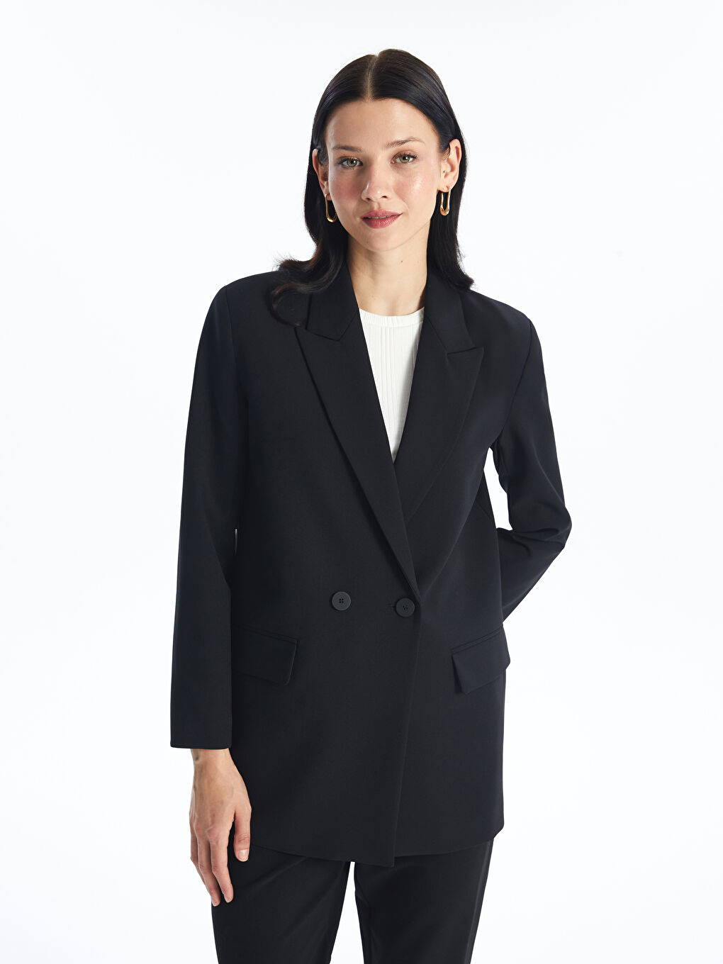 LCW Modest Siyah Düz Uzun Kollu Kadın Blazer Ceket - 1
