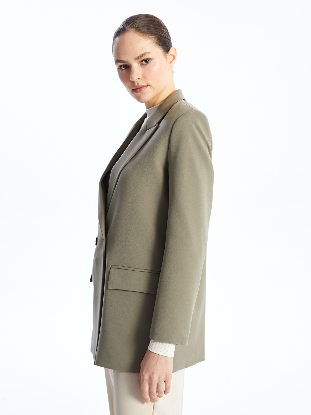 LCW Modest Haki Düz Uzun Kollu Kadın Blazer Ceket - 1