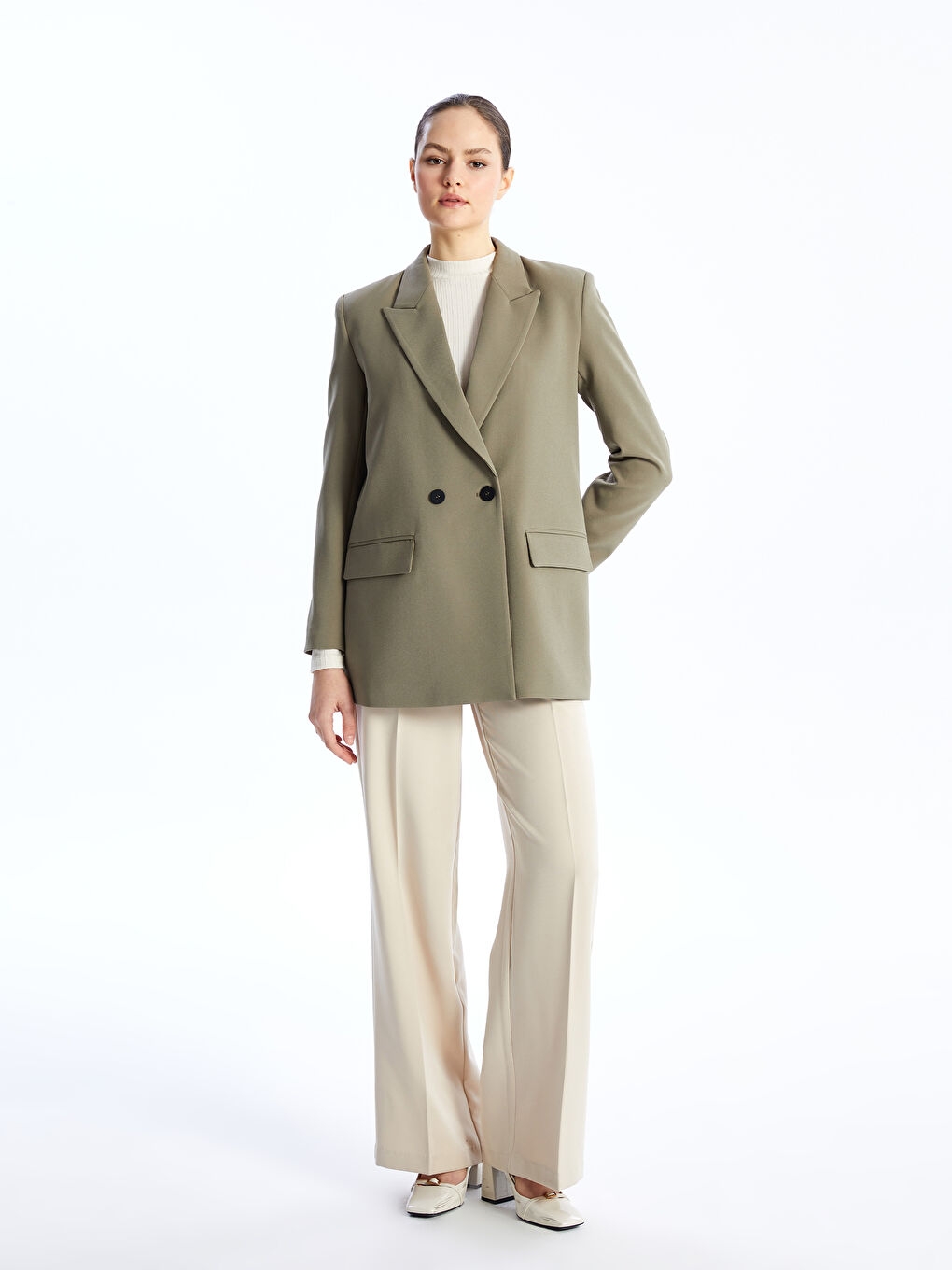 LCW Modest Haki Düz Uzun Kollu Kadın Blazer Ceket - 2