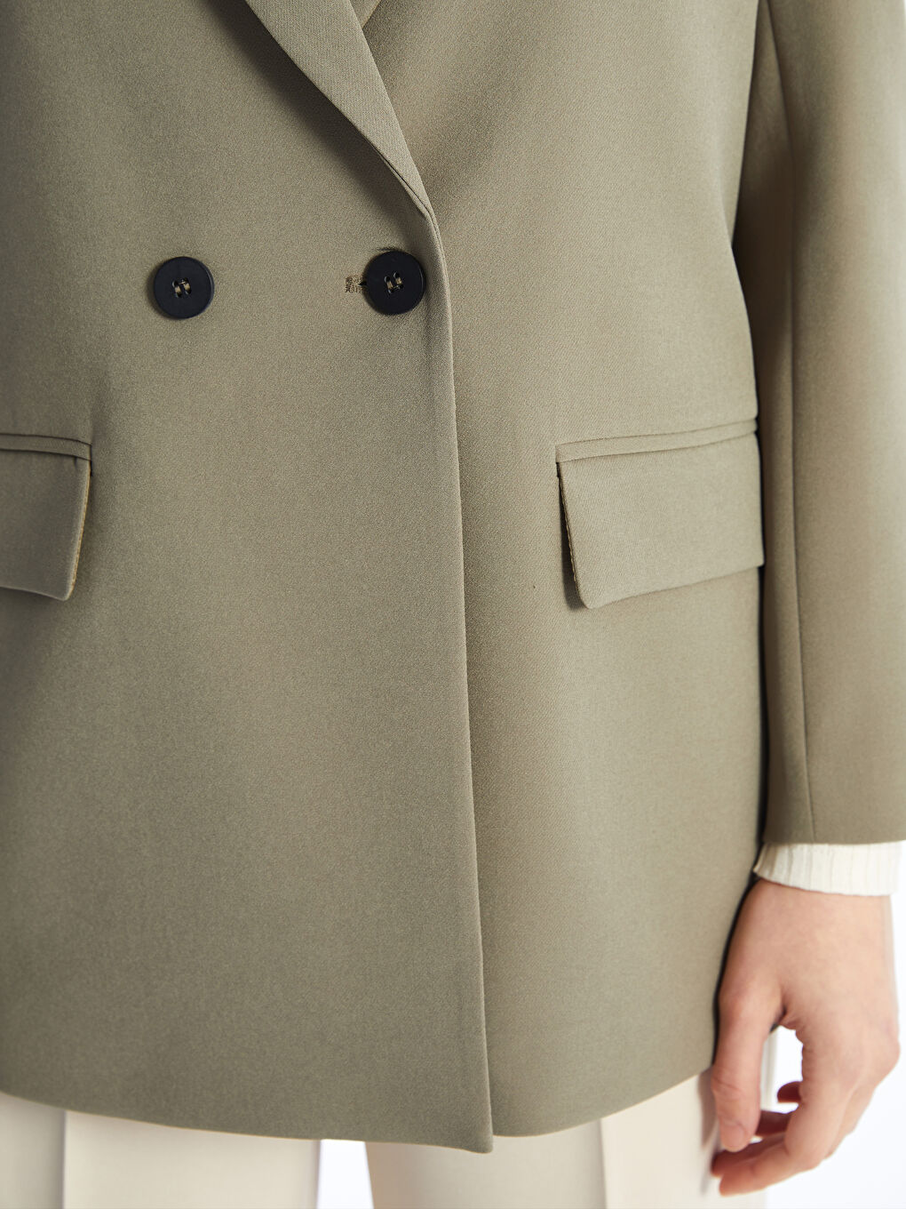 LCW Modest Haki Düz Uzun Kollu Kadın Blazer Ceket - 3