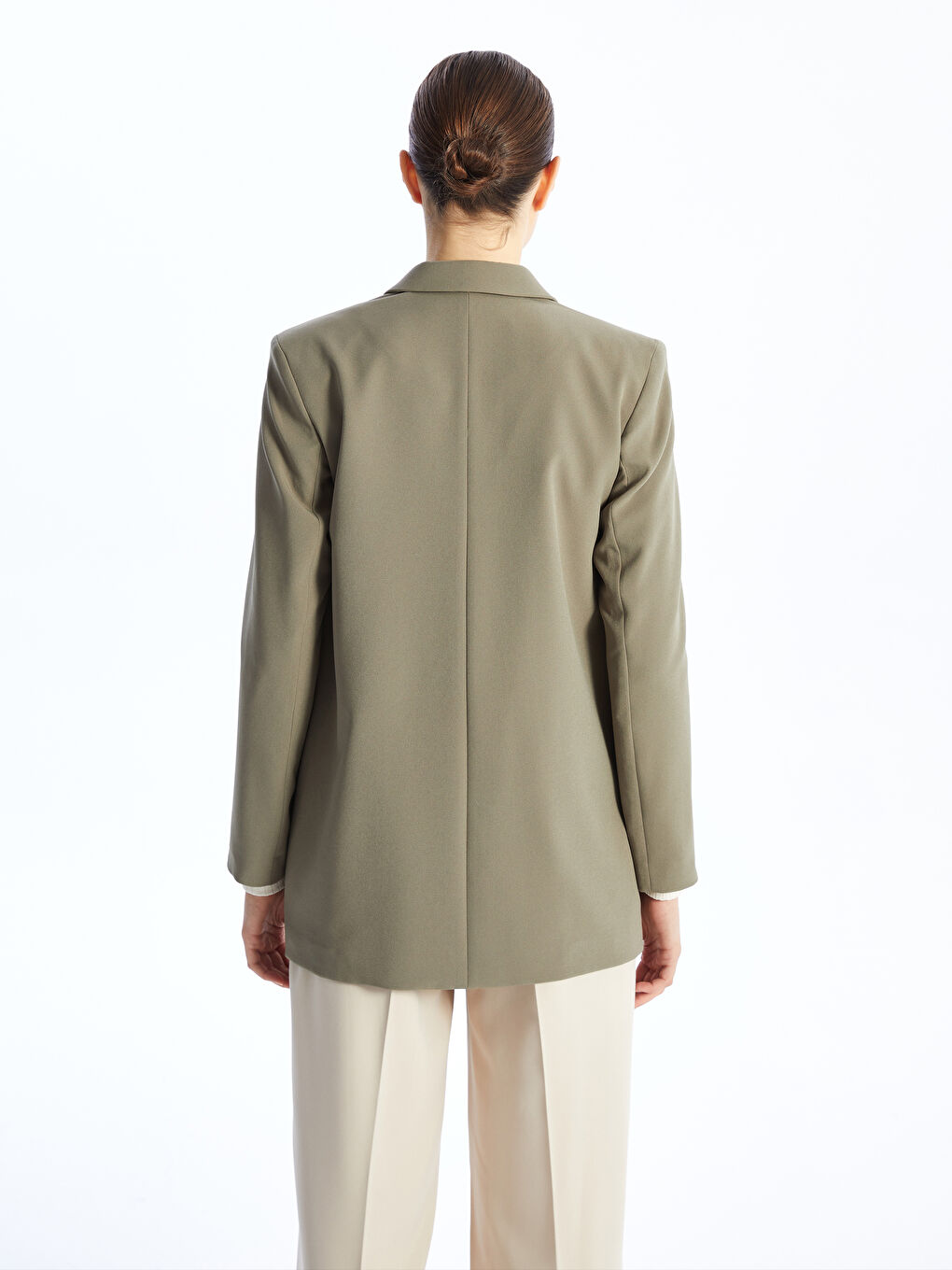 LCW Modest Haki Düz Uzun Kollu Kadın Blazer Ceket - 4