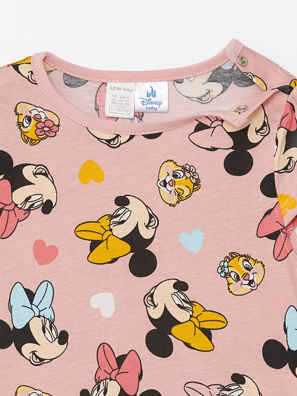 LCW baby Mat Pembe Baskılı Bisiklet Yaka Kısa Kollu Minnie Mouse Baskılı Kız Bebek Pijama Takımı - 3