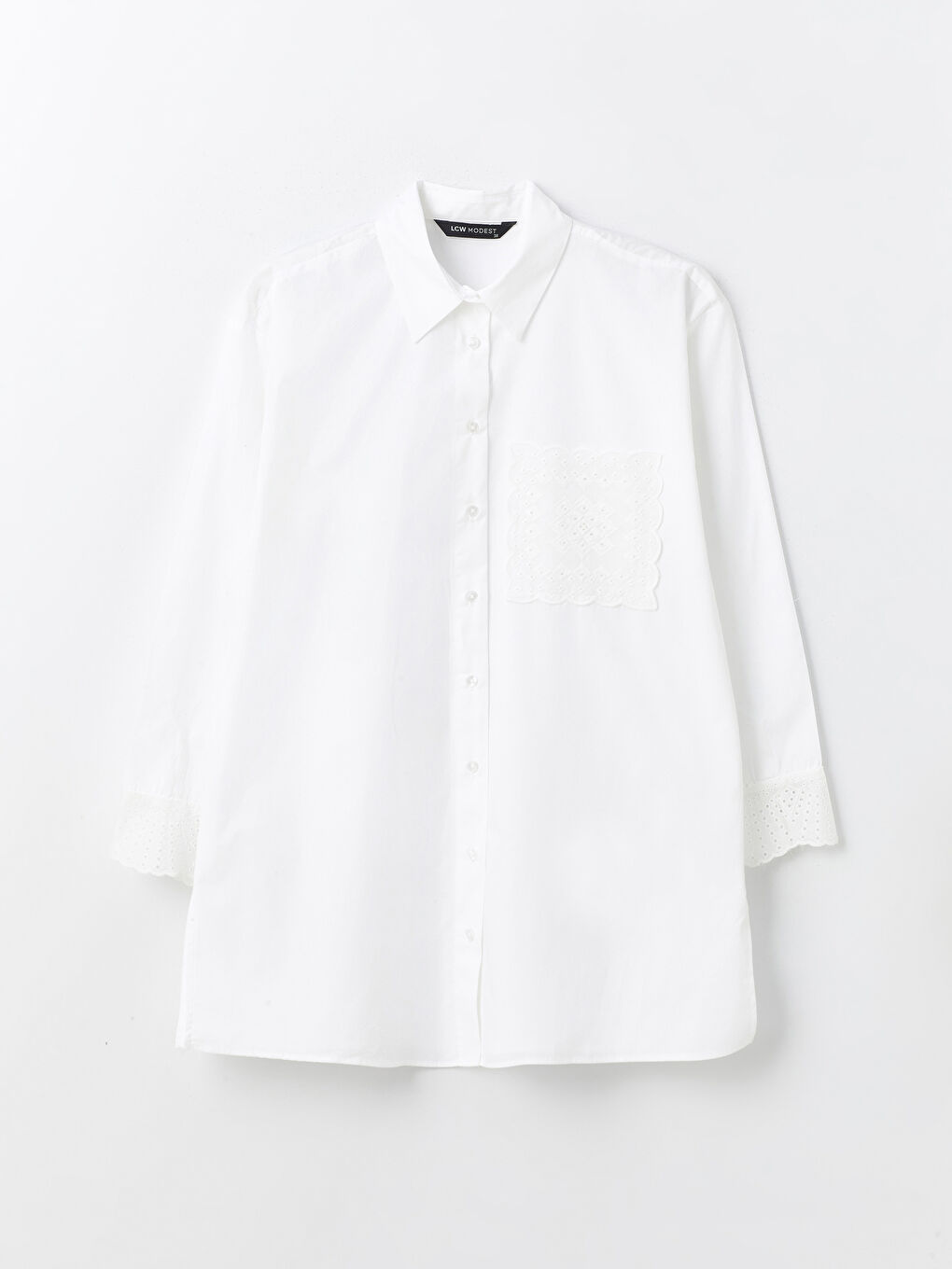 Beyaz Nakışlı Uzun Kollu Oversize Kadın Gömlek Tunik-5