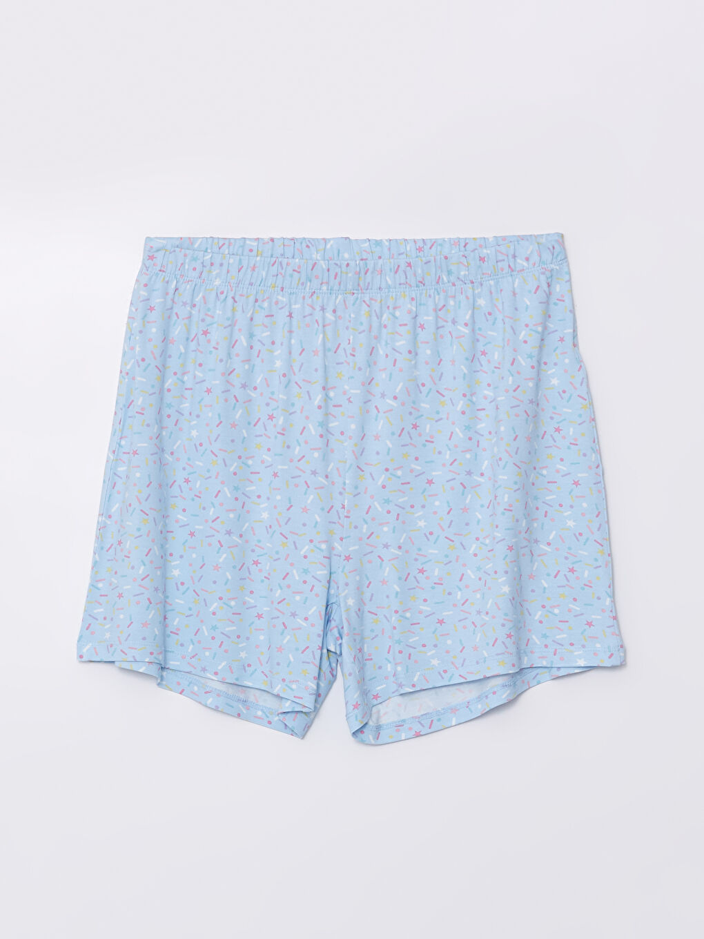 Mavi Beli Lastikli Desenli Kadın Şort Pijama Altı