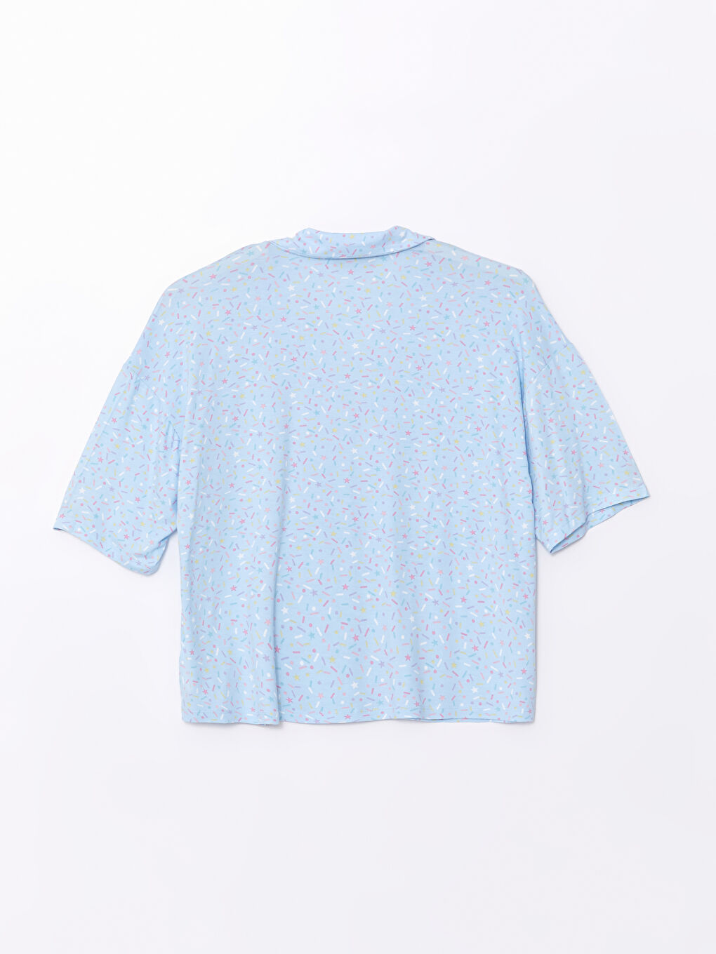 Mavi Gömlek Yaka Desenli Kadın Pijama Üstü-1