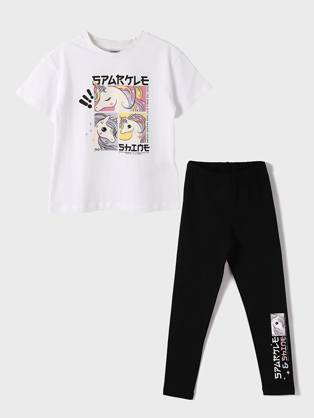 Crew Neck Printed Short Sleeve Girls' T-Shirt and Leggings Set -S4H658Z4-Q6K