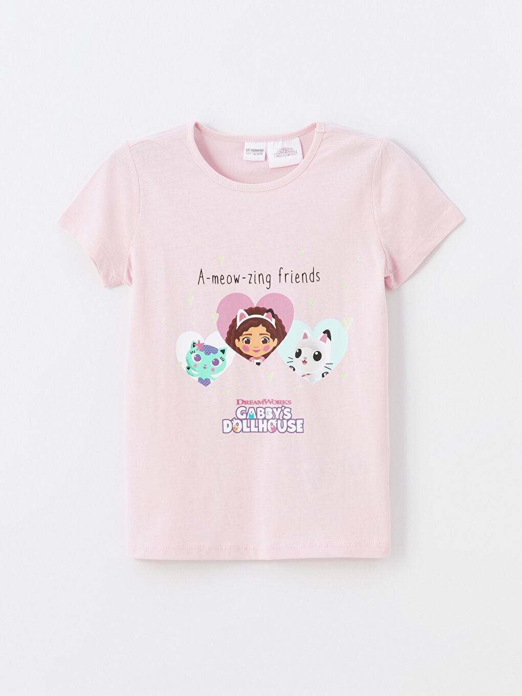 LCW Kids Pembe Bisiklet Yaka Gabby's Dollhouse Baskılı Kısa Kollu Kız Çocuk Pijama Takımı - 1