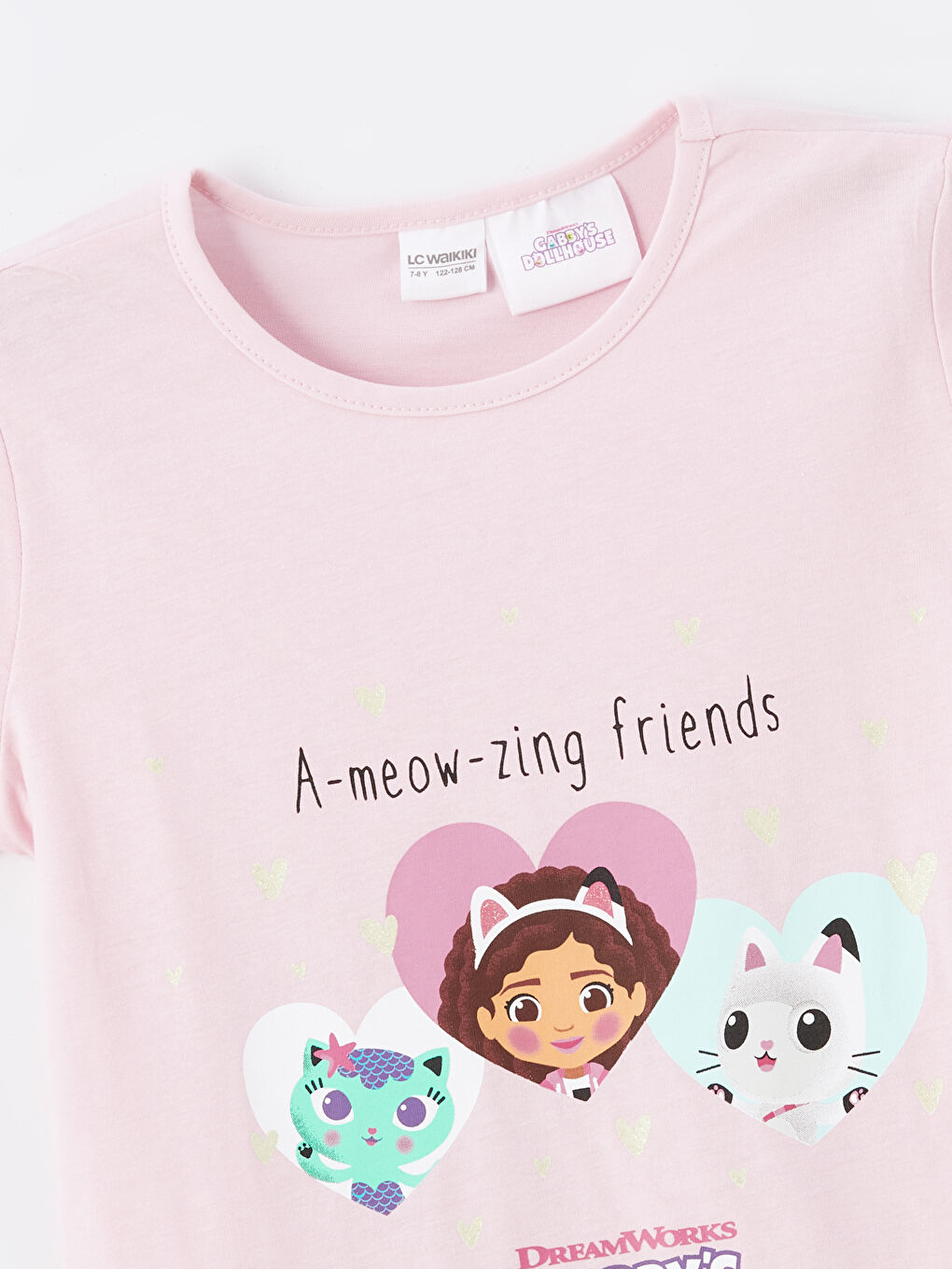 LCW Kids Pembe Bisiklet Yaka Gabby's Dollhouse Baskılı Kısa Kollu Kız Çocuk Pijama Takımı - 2