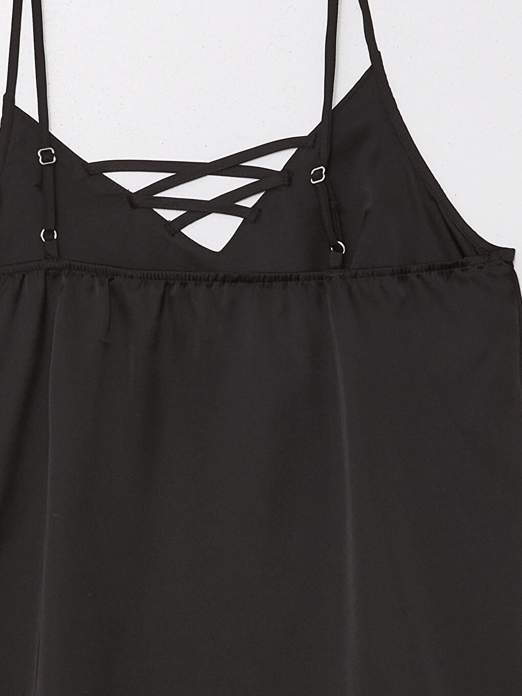 Siyah V Yaka Saten Kadın Pijama Üstü-1