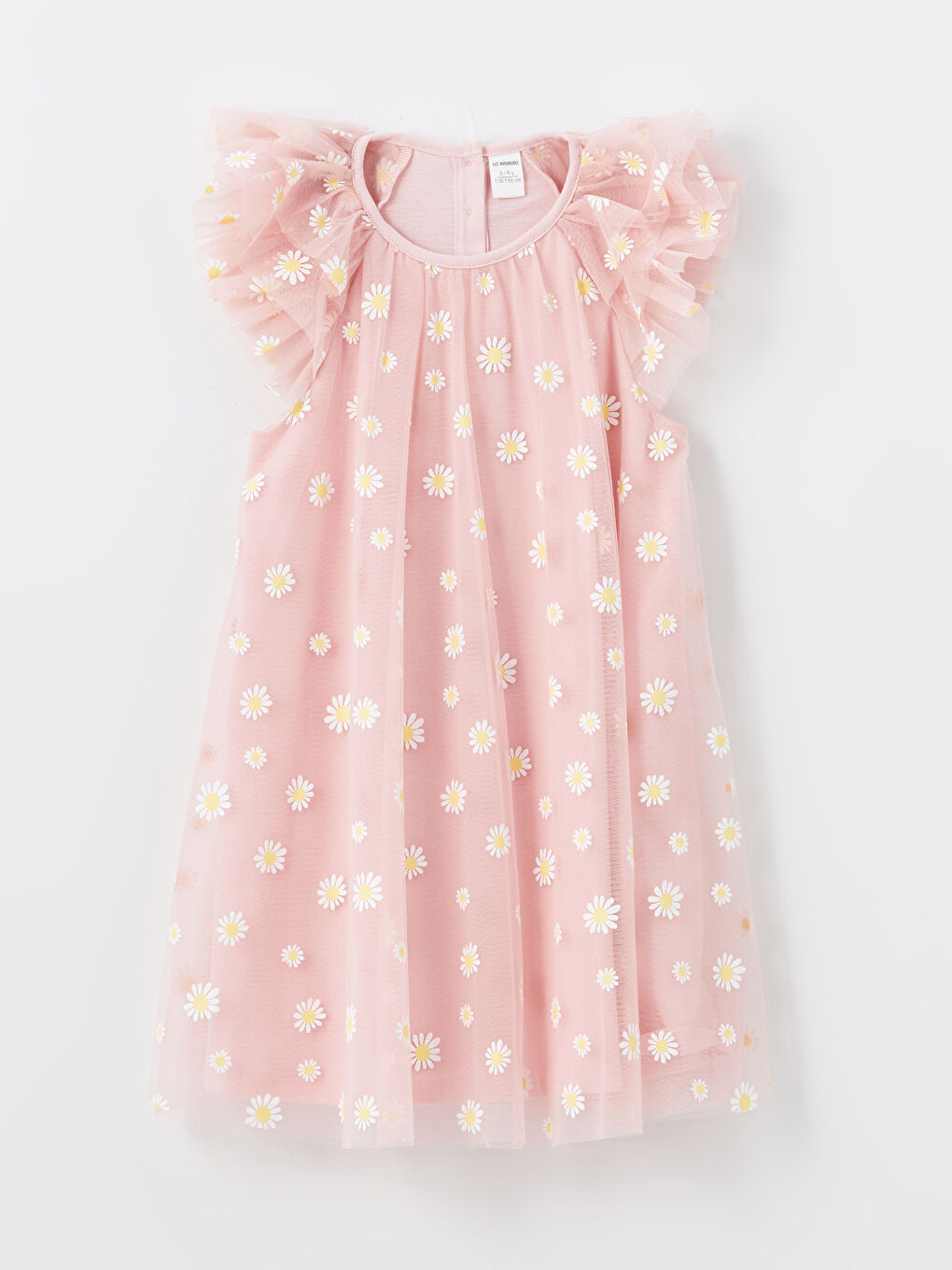 Сәби қыздарға арналған дөңгелек жағалы қысқа жеңді шілтер көйлек