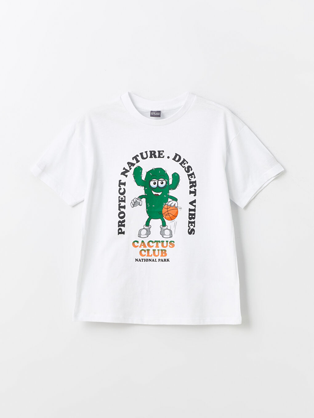 Beyaz Rahat Kalıp Bisiklet Yaka Erkek Çocuk Tişört