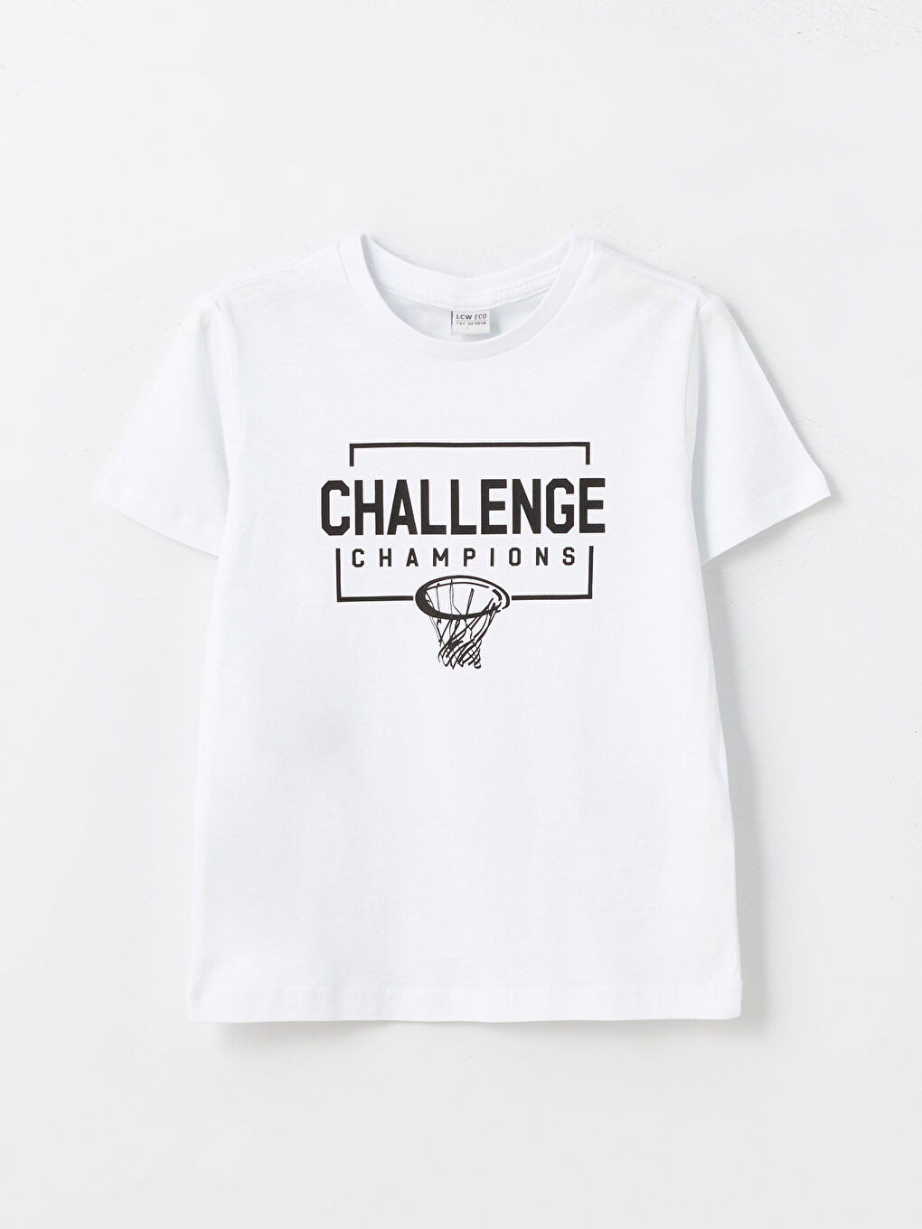 Beyaz Bisiklet Yaka Baskılı Kısa Kollu Erkek Çocuk Tişört