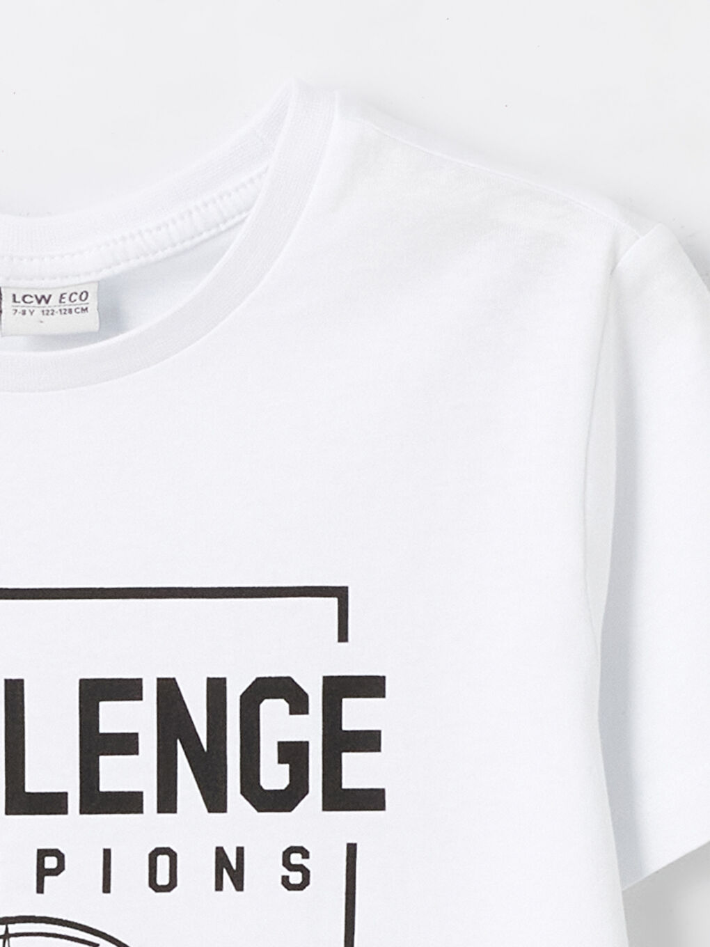 Beyaz Bisiklet Yaka Baskılı Kısa Kollu Erkek Çocuk Tişört-1