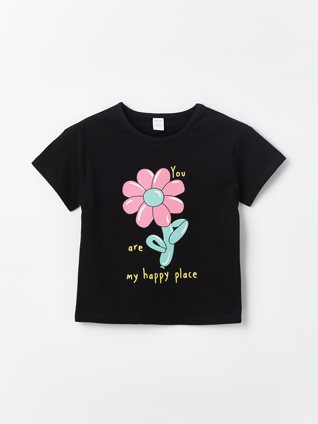 Siyah Bisiklet Yaka Baskılı Kız Bebek Tişört 3'lü-1