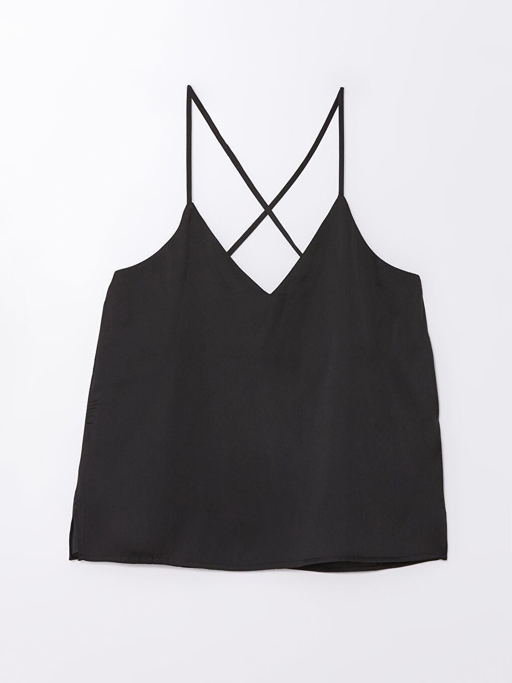 Siyah V Yaka Askılı Saten Kadın Pijama Üstü