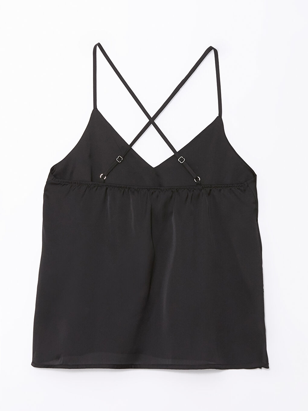 Siyah V Yaka Askılı Saten Kadın Pijama Üstü-1