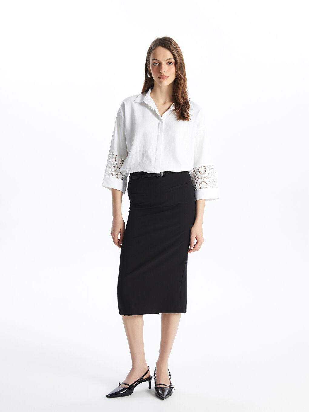 Crochet Detailed Linen Blend Oversize Women's Shirt -S4H838Z8-FE8
