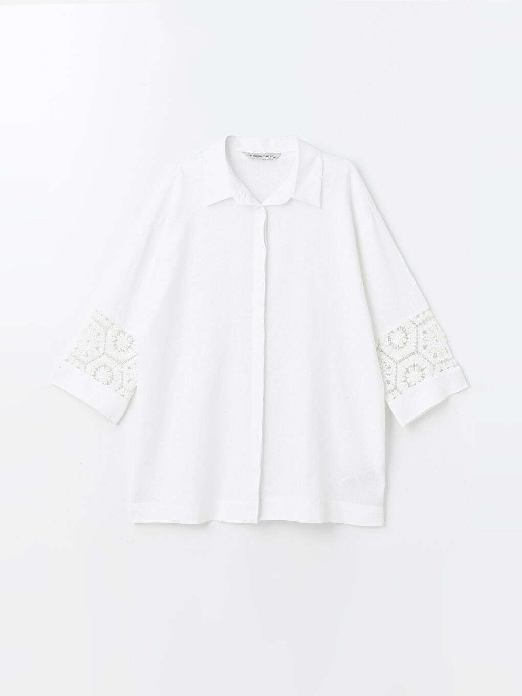 Crochet Detailed Linen Blend Oversize Women's Shirt -S4H838Z8-FE8