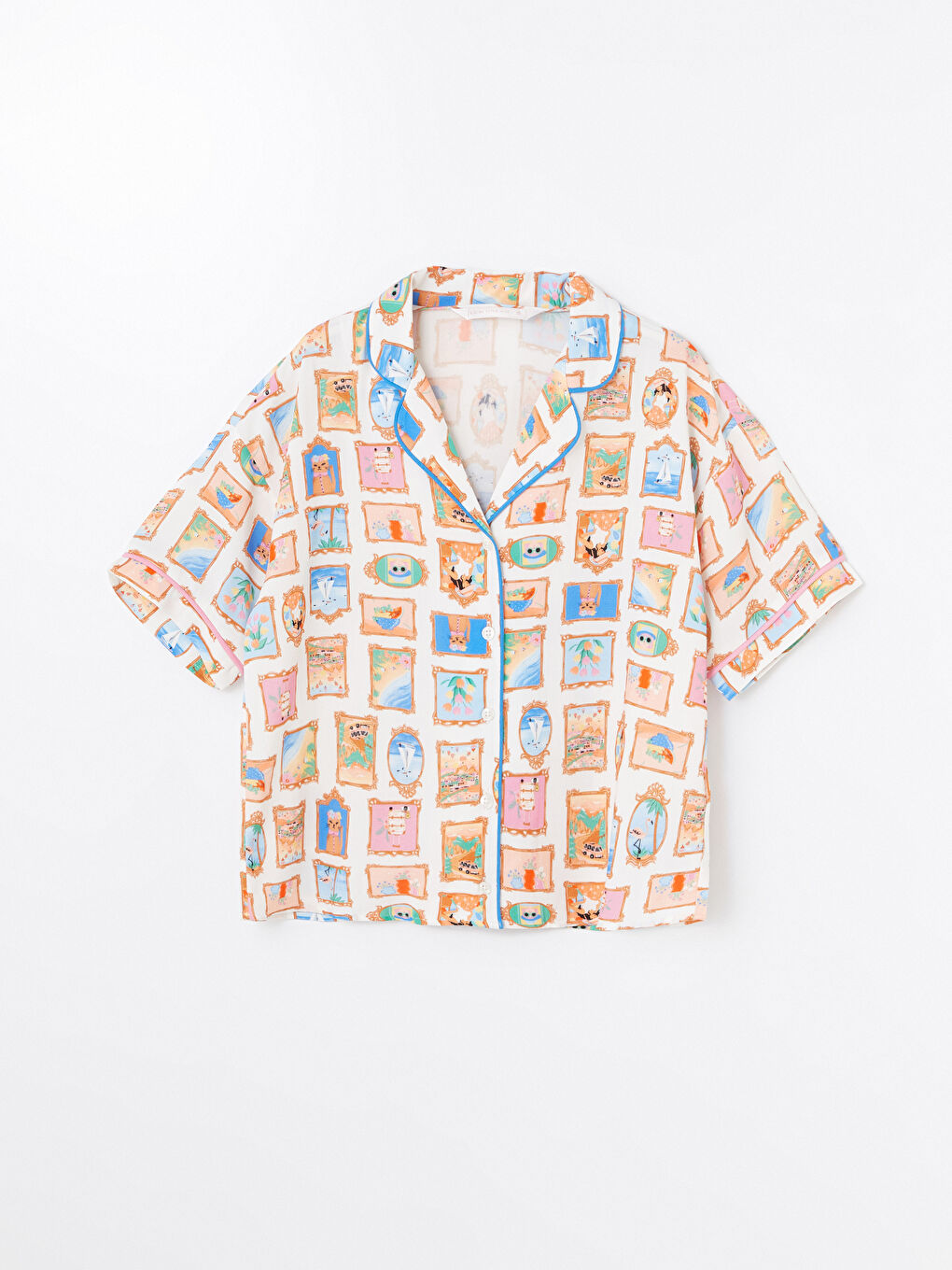 Ekru Beli Lastikli Baskılı Kadın Şort Pijama Altı-1