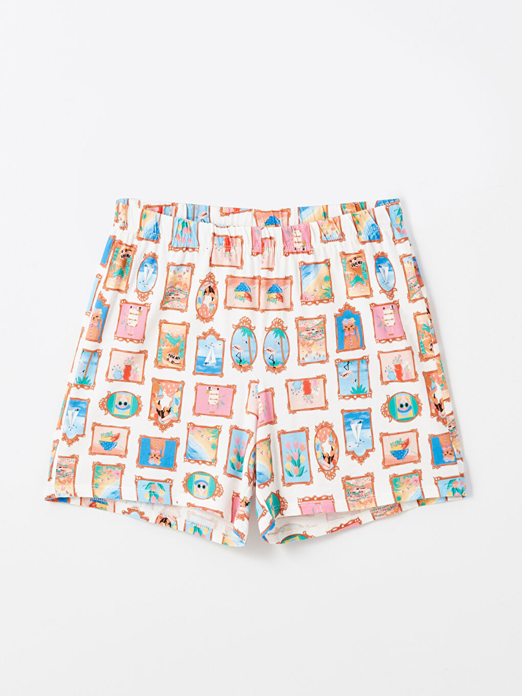 LCW DREAM Ekru Beli Lastikli Desenli Kadın Şort Pijama Altı