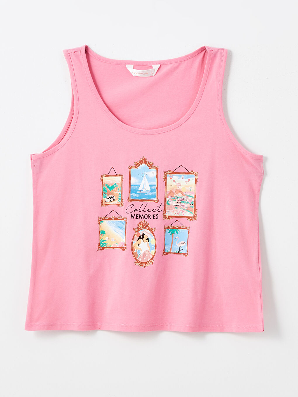 Pembe U Yaka Baskılı Kadın Pijama Üst