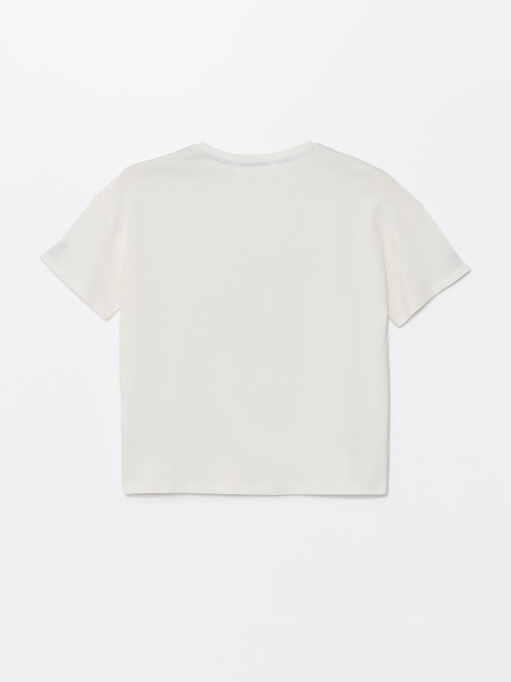 Ekru Bisiklet Yaka Baskılı Kısa Kollu Kadın Pijama Üst-1