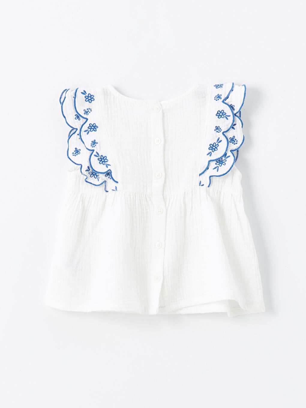 Ekru Çiçekli Kolu Fırfırlı Kız Çocuk Gömlek-1