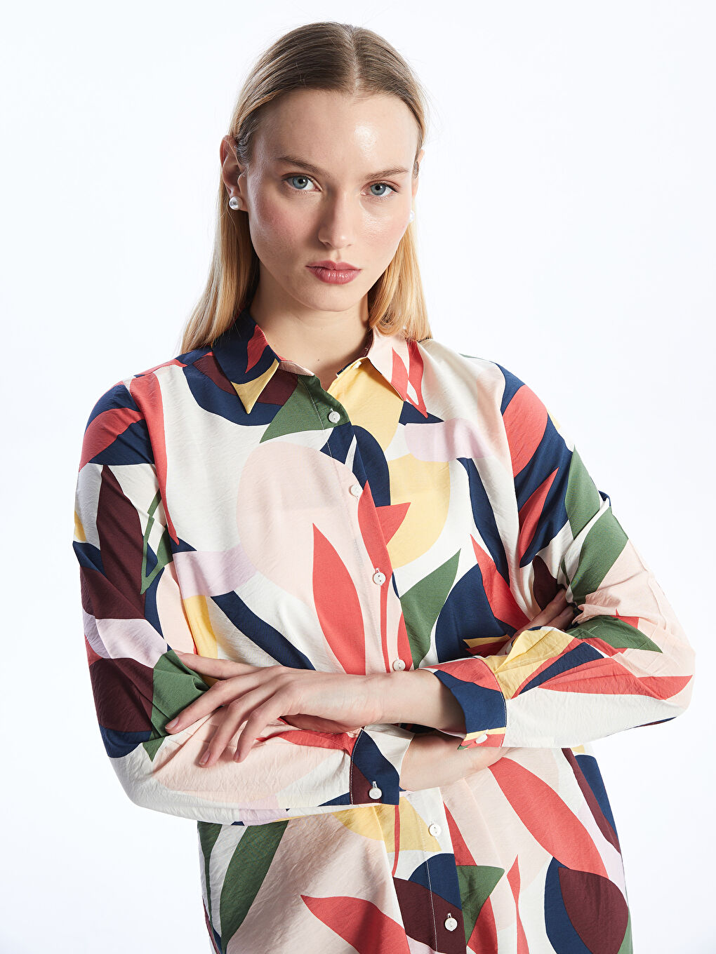 Patterned Women's Shirt Tunic -S4H921Z8-LR8