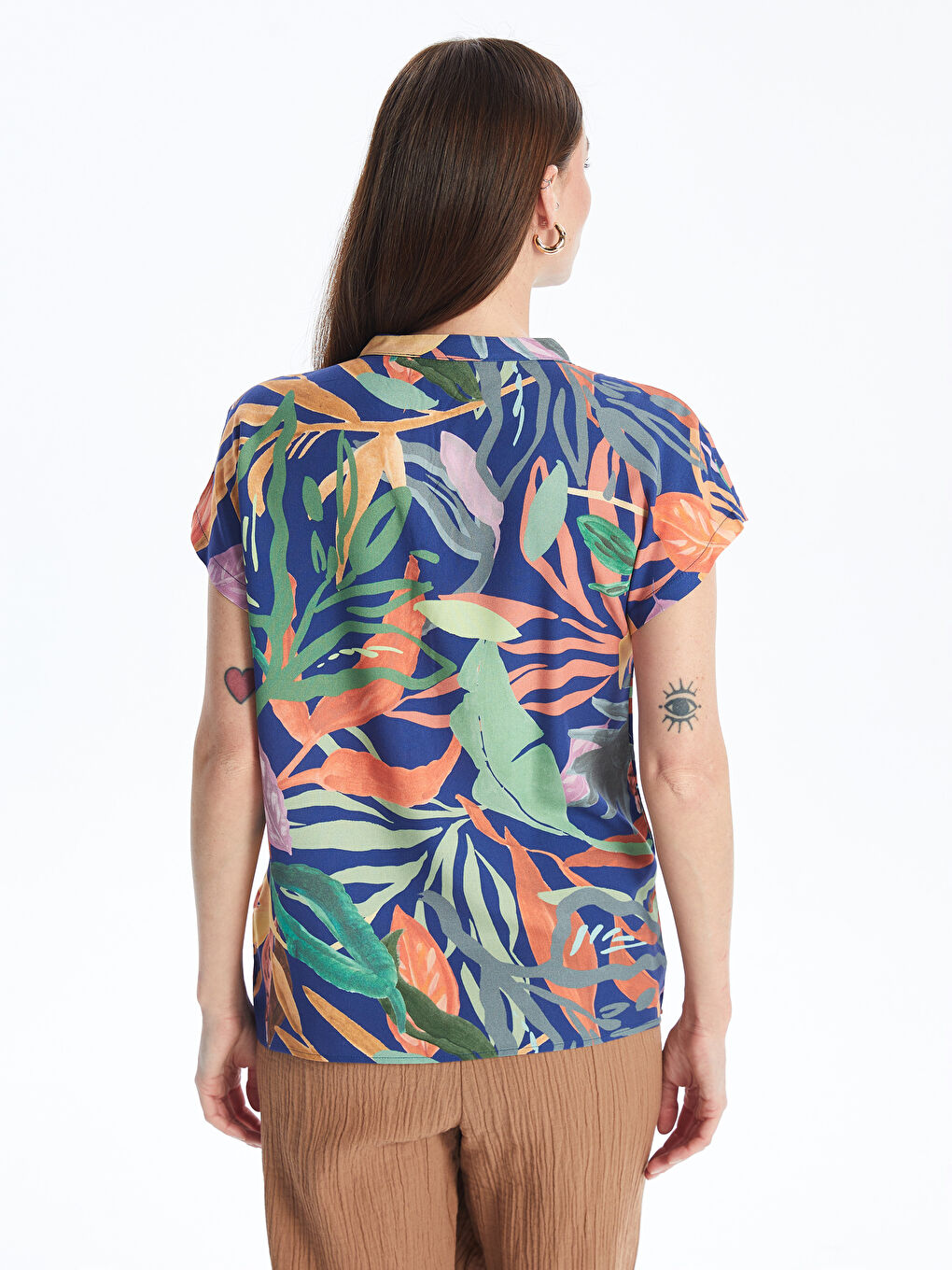 Henley Neckline Floral Short Sleeve Women's Blouse -S4H927Z8-LSJ