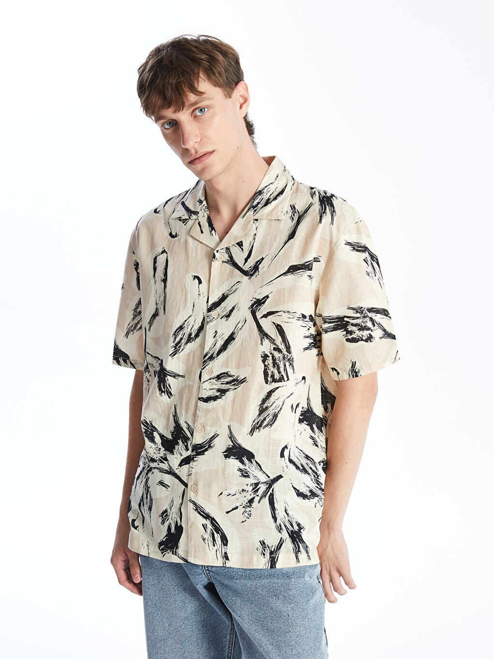 Regular Fit Short Sleeve Patterned Viscose Men's Shirt -S4H929Z8-F9C