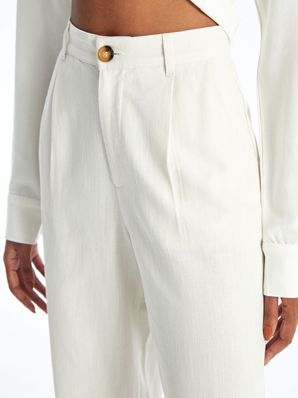 Comfortable Fit Straight Linen Blend Women's Trousers -S4H954Z8-YB2