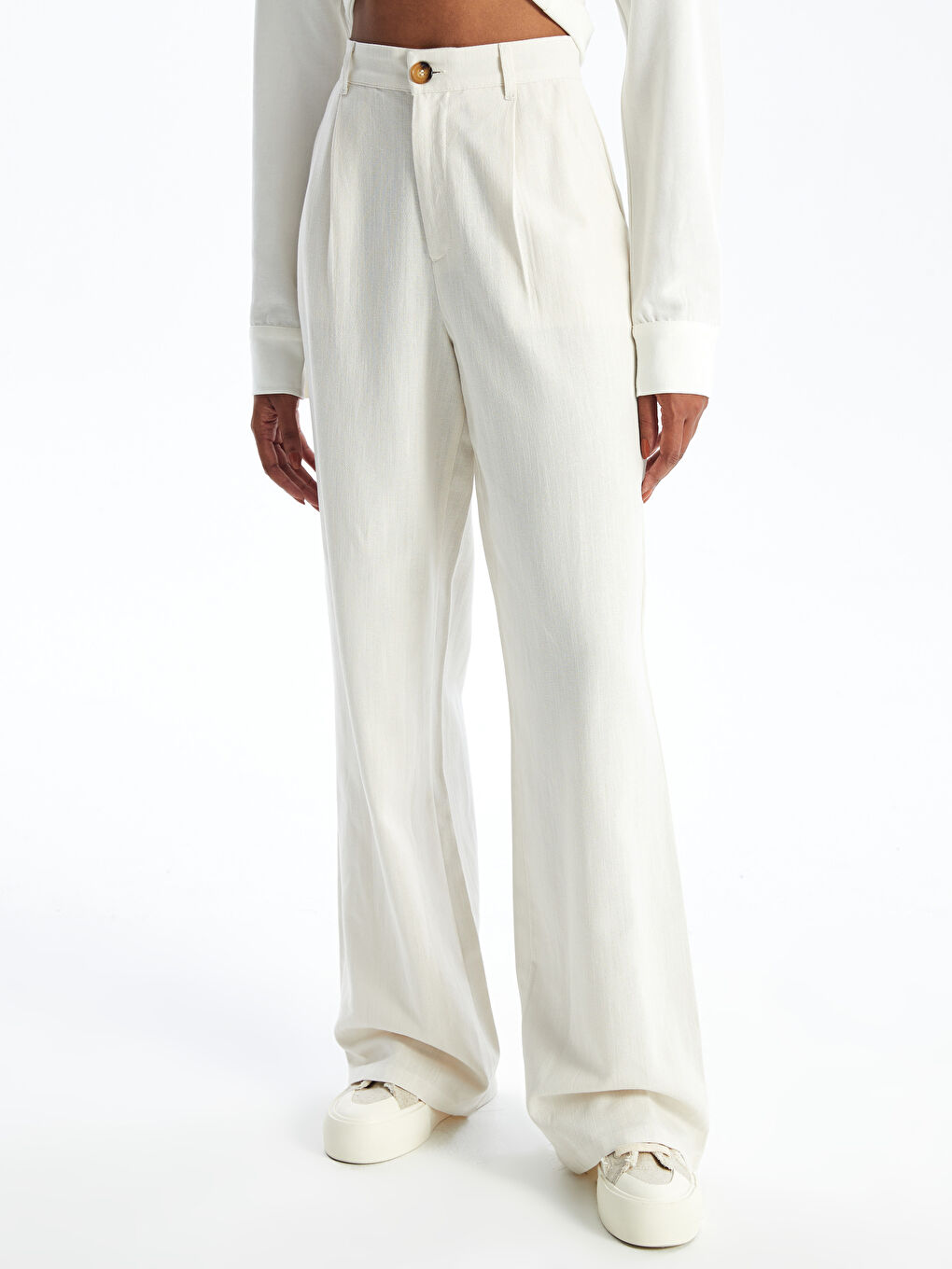 Comfortable Fit Straight Linen Blend Women's Trousers -S4H954Z8-YB2