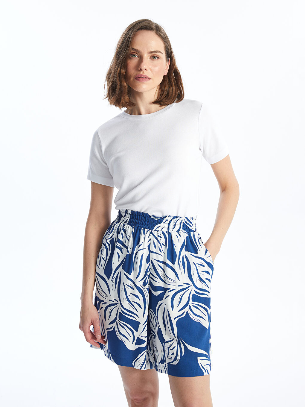 Women's Elastic Waist Patterned Shorts -S4HA50Z8-LQQ