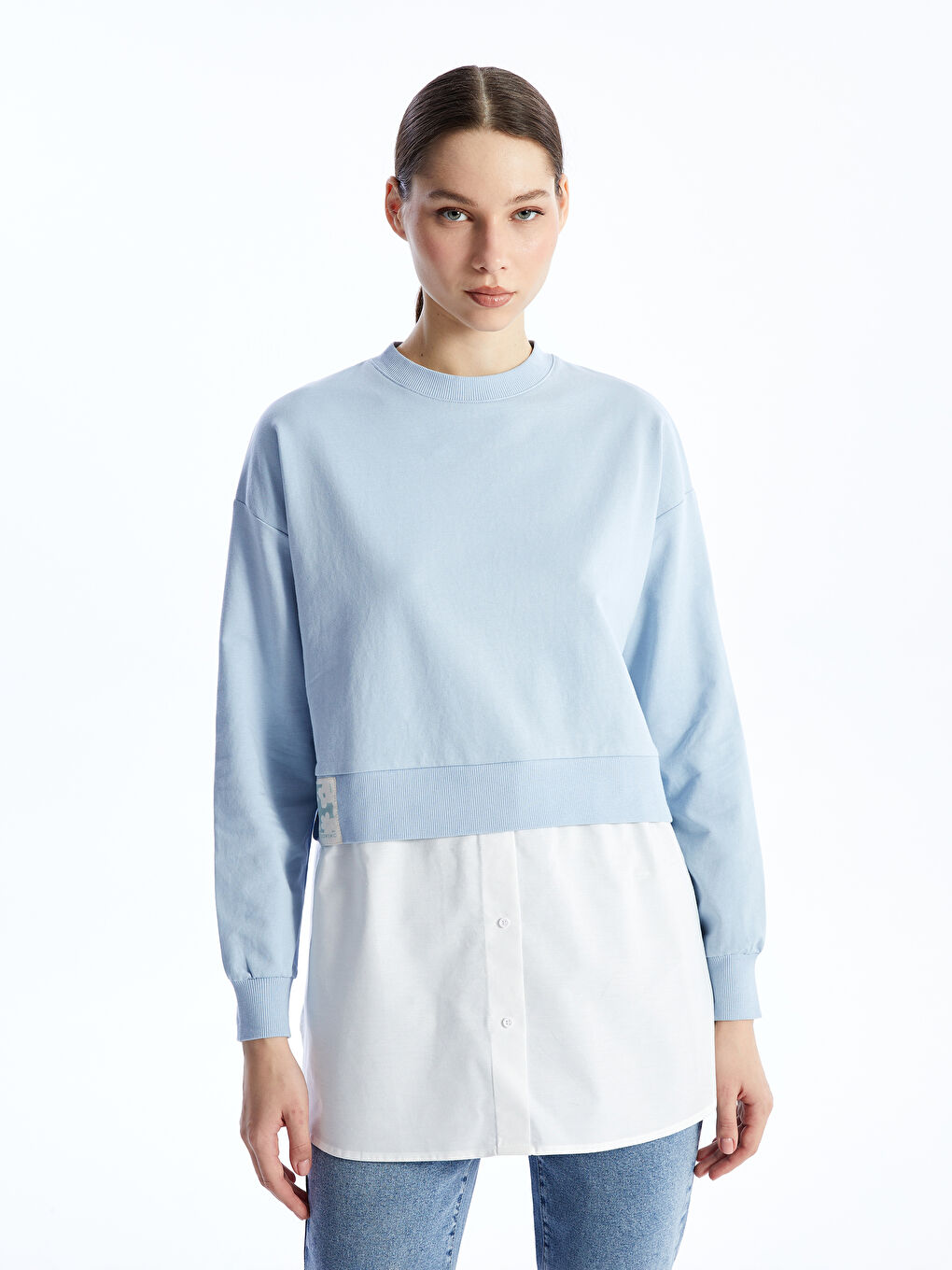 Crew Neck Printed Long Sleeve Oversize Women's Sweatshirt Tunic -S4HB05Z8-G5Z