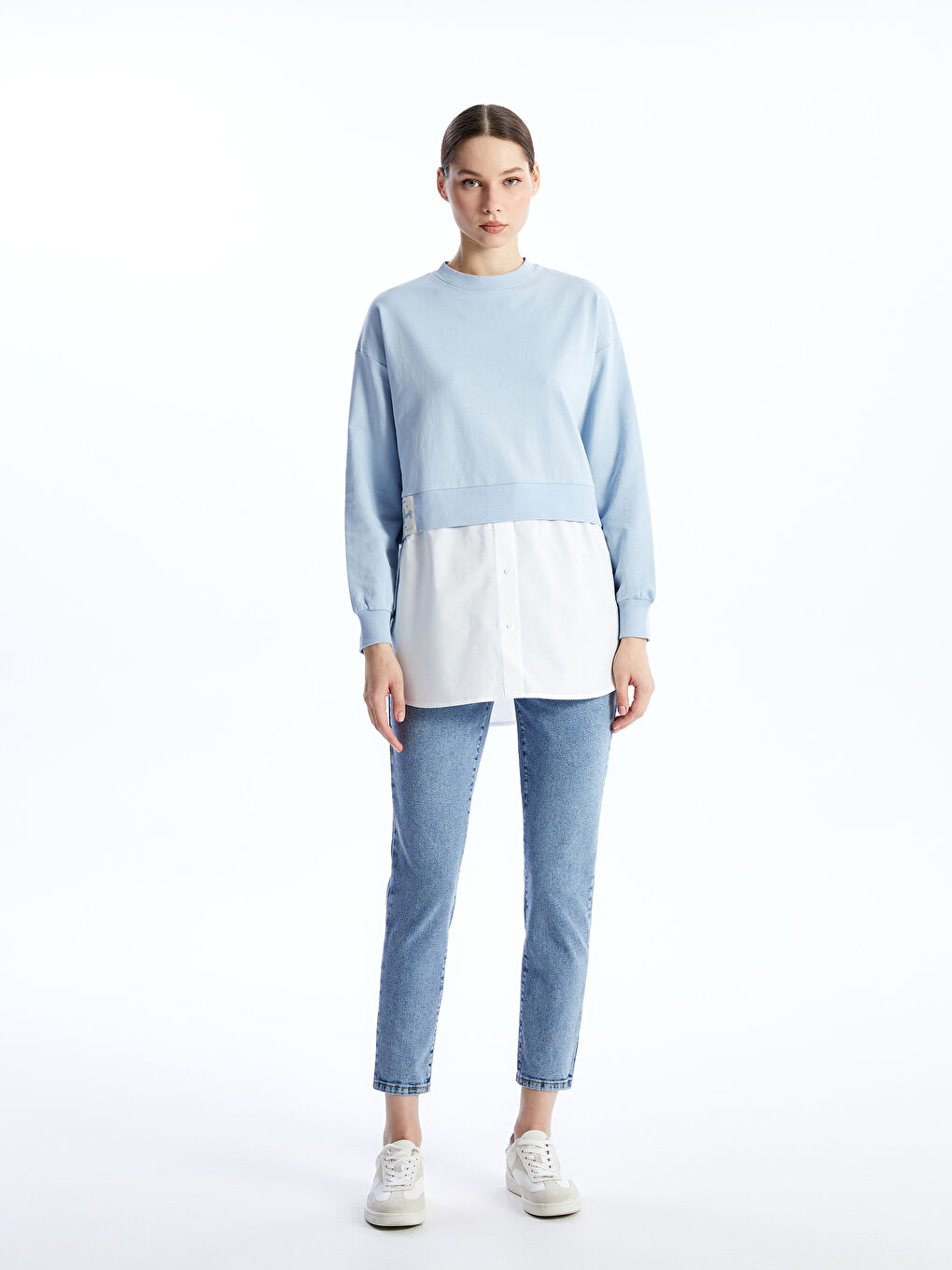 Crew Neck Printed Long Sleeve Oversize Women's Sweatshirt Tunic -S4HB05Z8-G5Z