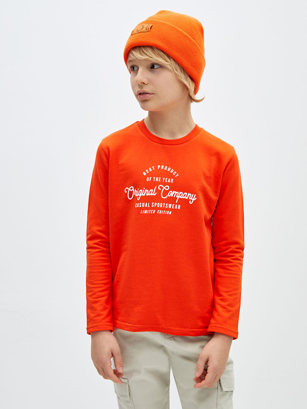 Turuncu Bisiklet Yaka Tok Kumaş Erkek Çocuk Tişört-1