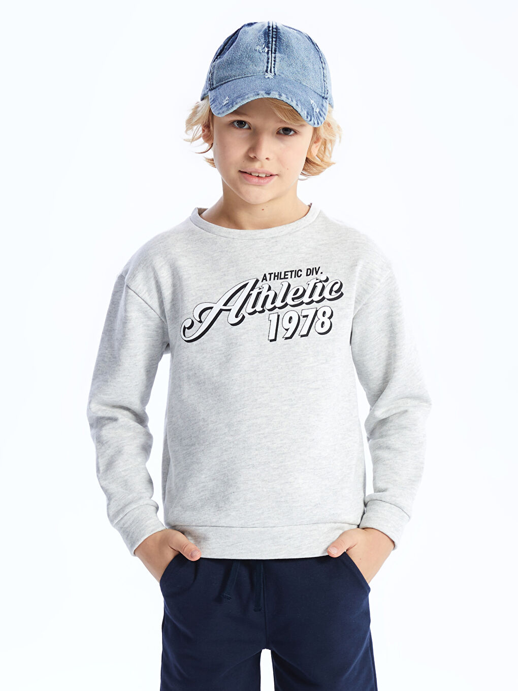 Gri Bisiklet Yaka Baskılı Uzun Kollu Erkek Çocuk Tişört-3