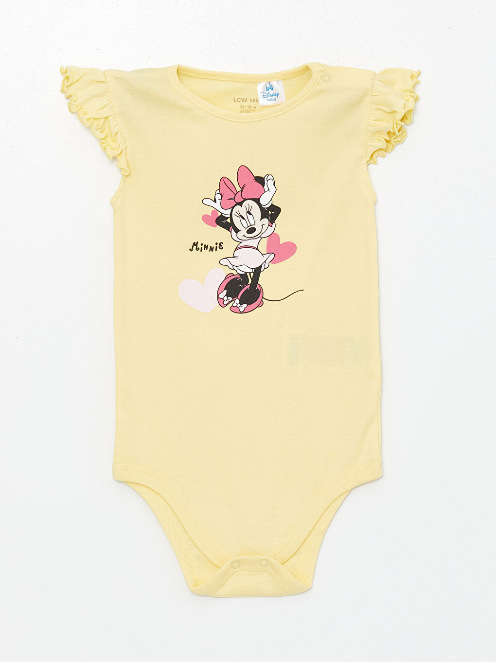 LCW baby Pembe Baskılı Bisiklet Yaka Kısa Kollu Minnie Mouse Baskılı Kız Bebek Çıtçıtlı Body 2'li - 1