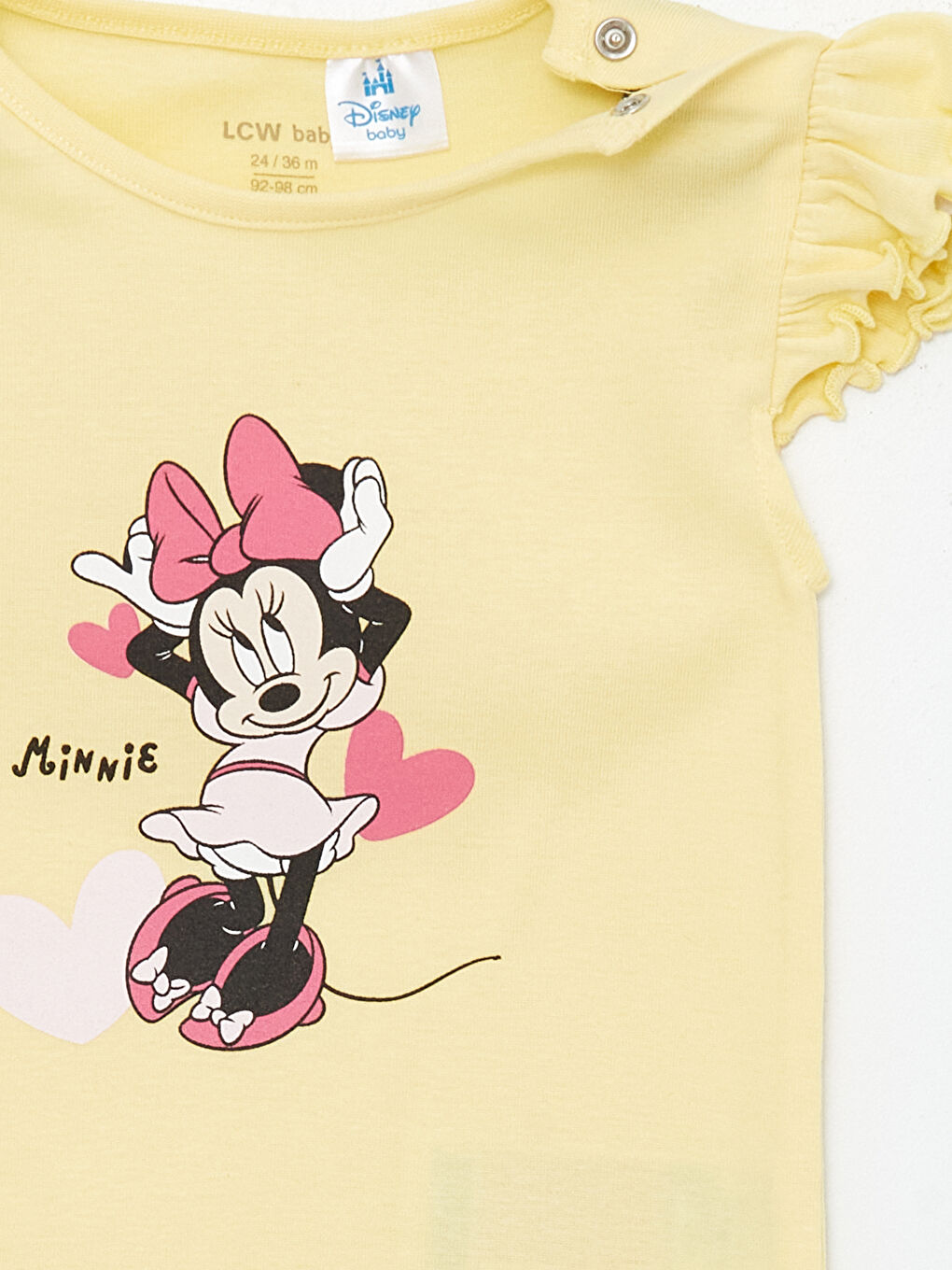 LCW baby Pembe Baskılı Bisiklet Yaka Kısa Kollu Minnie Mouse Baskılı Kız Bebek Çıtçıtlı Body 2'li - 5