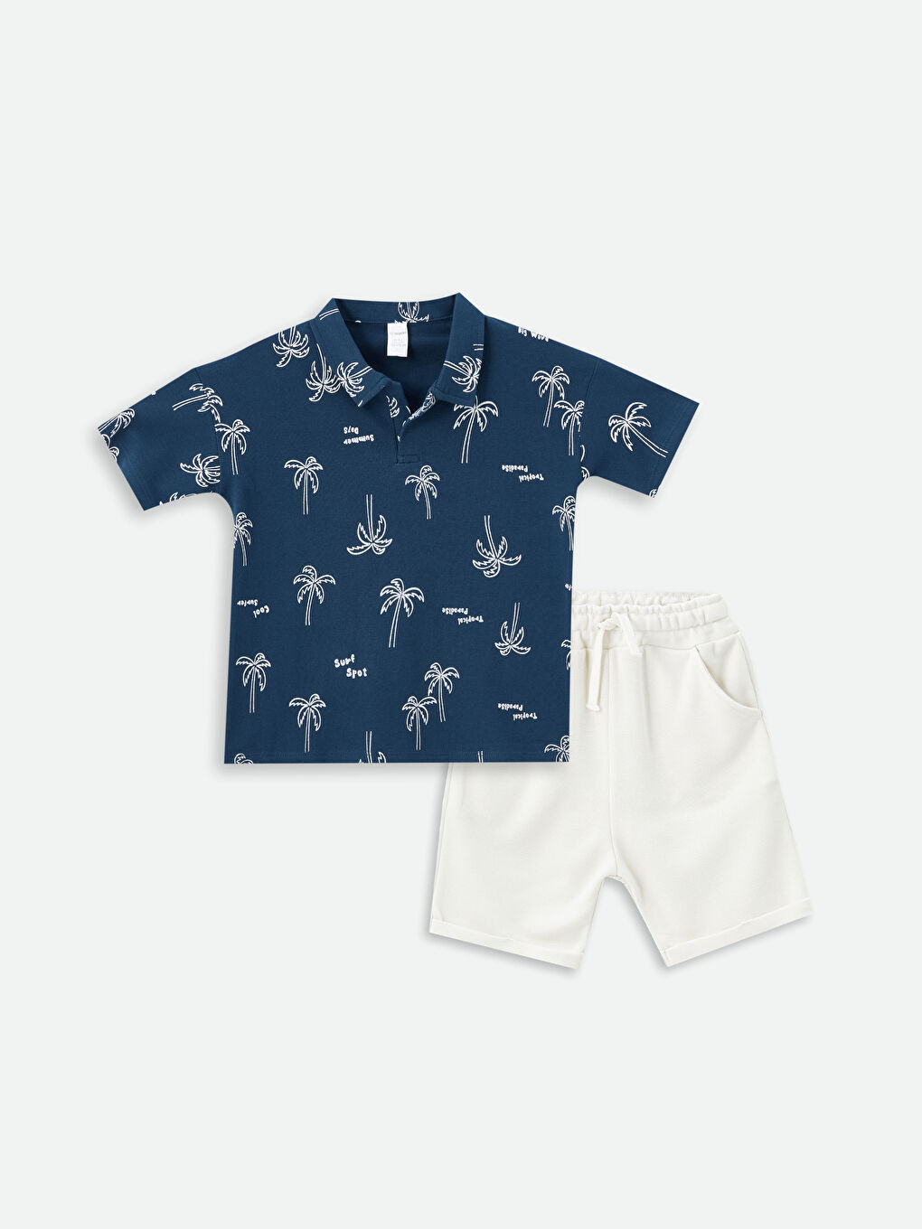 LCW Kids Polo Neck Printed Baby Boy T-Shirt and Shorts Set of 2 -S4HD49Z1-LSY